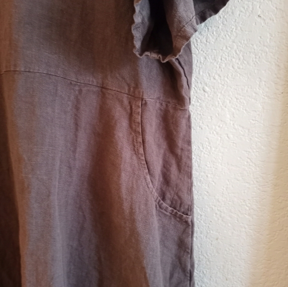 Bryn Walker Linen Light Chocolate Brown Bohemian Lagenlook Loose Fit Dress M - Picture 4 of 8